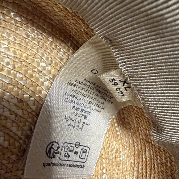NEW Gucci Wide Brim Raffia Straw GG Ribbon White Hat XL 59 cm main image 4
